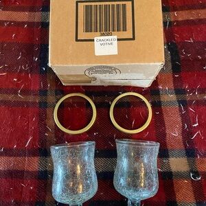 Home Interiors Crackled Glass Votive Holders with Gold Accents